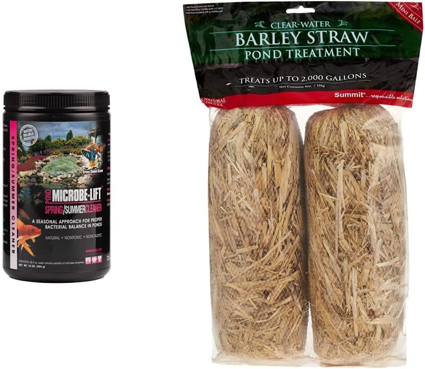 MICROBE-LIFT 10XSSCX1 Spring and Summer Pond and Outdoor Water Garden Cleaner, Safe for Live Koi Fish, Plant Life, and Decor, 16 Ounces & Summit 130 Clear-Water Barley Straw Bales, 2-Pack