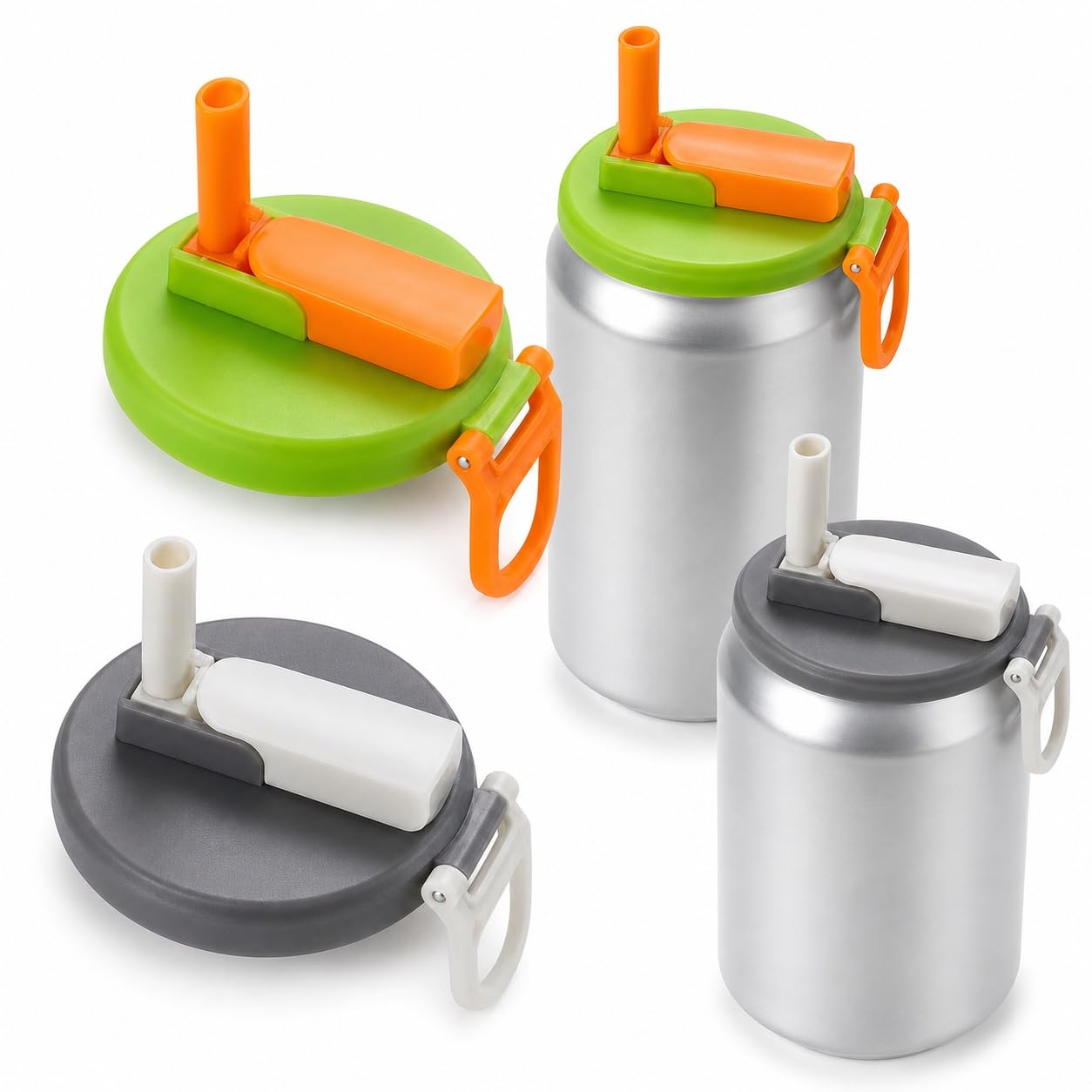 2 Pack Reusable Can Lids with Straw, Flip Top Soda Can Covers with Carry Loop, Leakproof Can Tops for Standard Fizzy Drink Cans, Fits up to 5.4cm Top Diameter