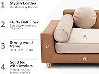 Vista 4 de dCee Sofá cama de lujo para perros, sofá de cuero de lujo de 42 pulgadas para perros grandes, cojín de terciopelo lavable, marco de madera