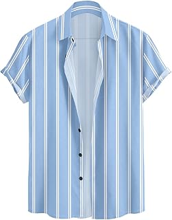 Tlaviya Vertical Striped Short Sleeve Casual Shirt for Men, Stratchable 100% Spandex Material,Black and White