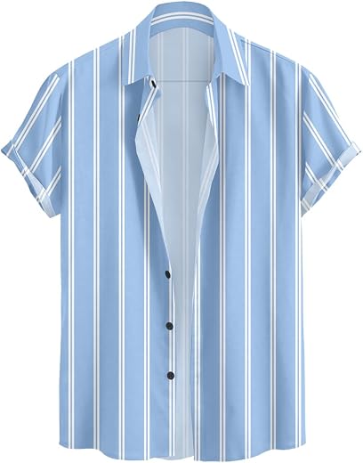 Tlaviya Vertical Striped Short Sleeve Casual Shirt for Men, Stratchable 100% Spandex Material,Black and White