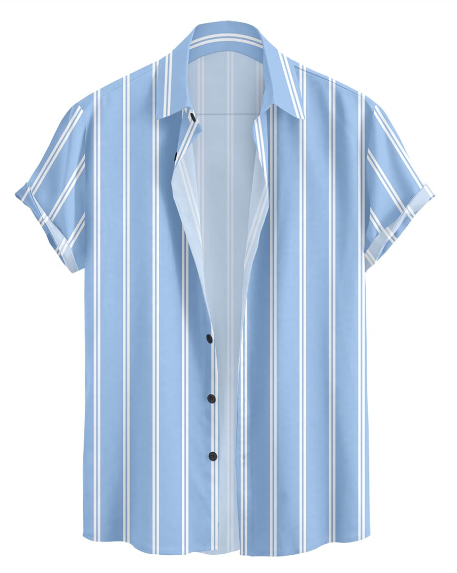 tlaviya Vertical Striped Short Sleeve Casual Shirt for Men, Stratchable 100% Spandex Material,Black and White-picture-24