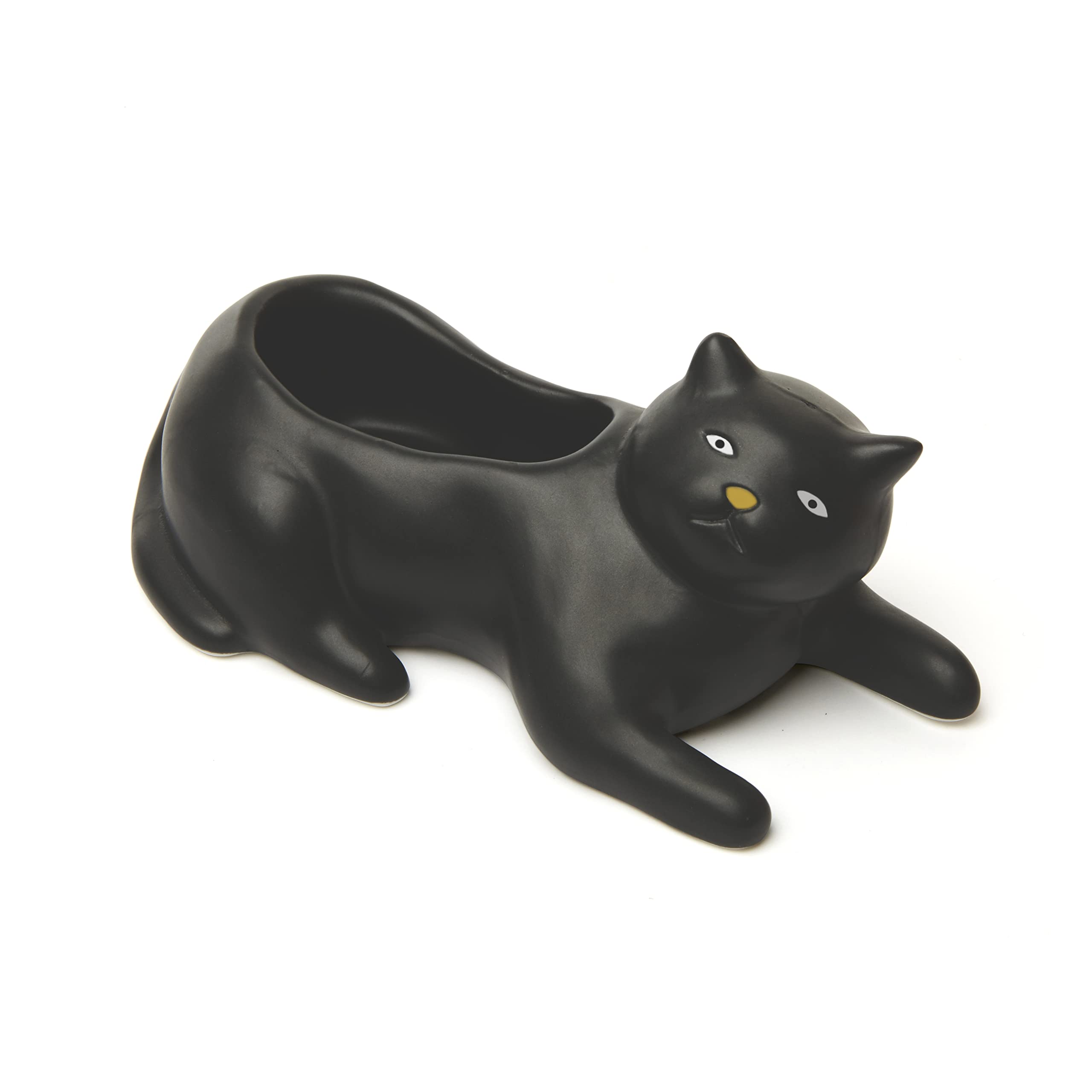 Kikkerland Cosmo - Vaso in porcellana con gatto nero, per piante grasse, erbe, piante da interno ed esterno, decorazione per la casa e il giardino