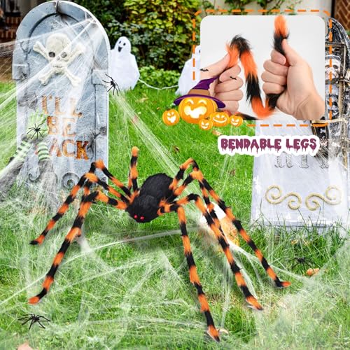 benpen Halloween Decorations Outdoor Spider:50'' Halloween Spiders Set Decor Scary Hairy Fake Props for Indoor Outdoor Scary Haunted House Spider Web Cobweb Theme Party Yard - Image 4