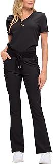 Women’s Soft Stretch Scrub Set With Nine Pockets– V-Neck Top & High-Waisted Bootcut Pants