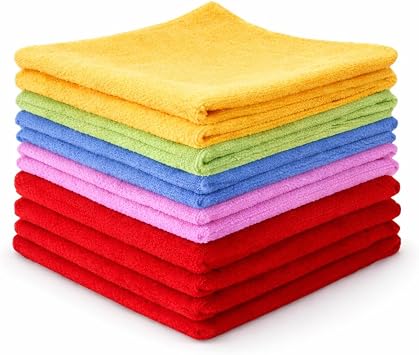 1ABOVE 10 Pack Microfibre Cleaning Cloths,Multifunctional,Highly Absorbent, Lint-Free, Washable Dusters for, Home, Kitchen, Car, Windows, Motorbike and Office 30x30cm