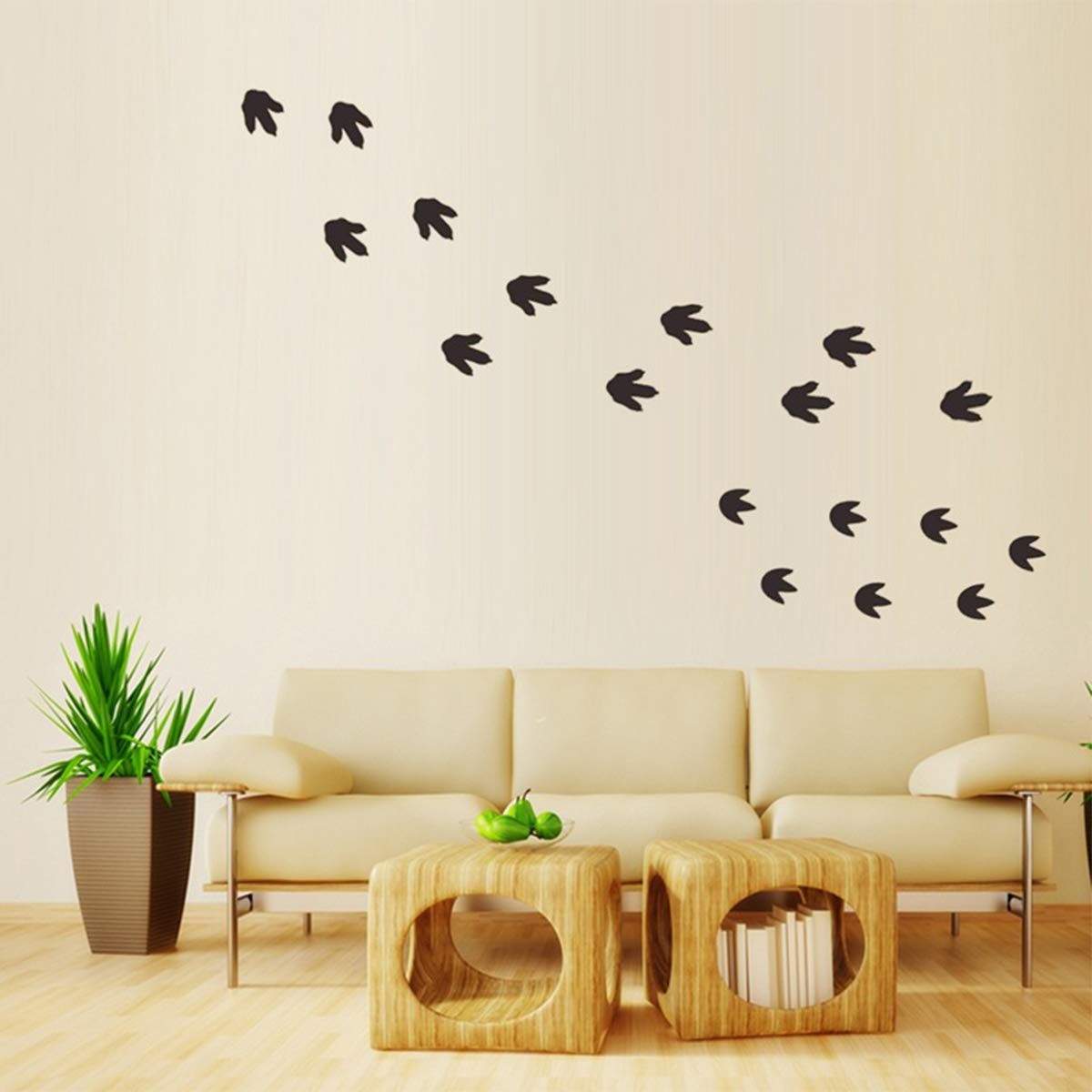 Lot De 4 Autocollants Muraux Empreintes De Dinosaures En PVC - Décor Amovible Pour Chambre Enfant
