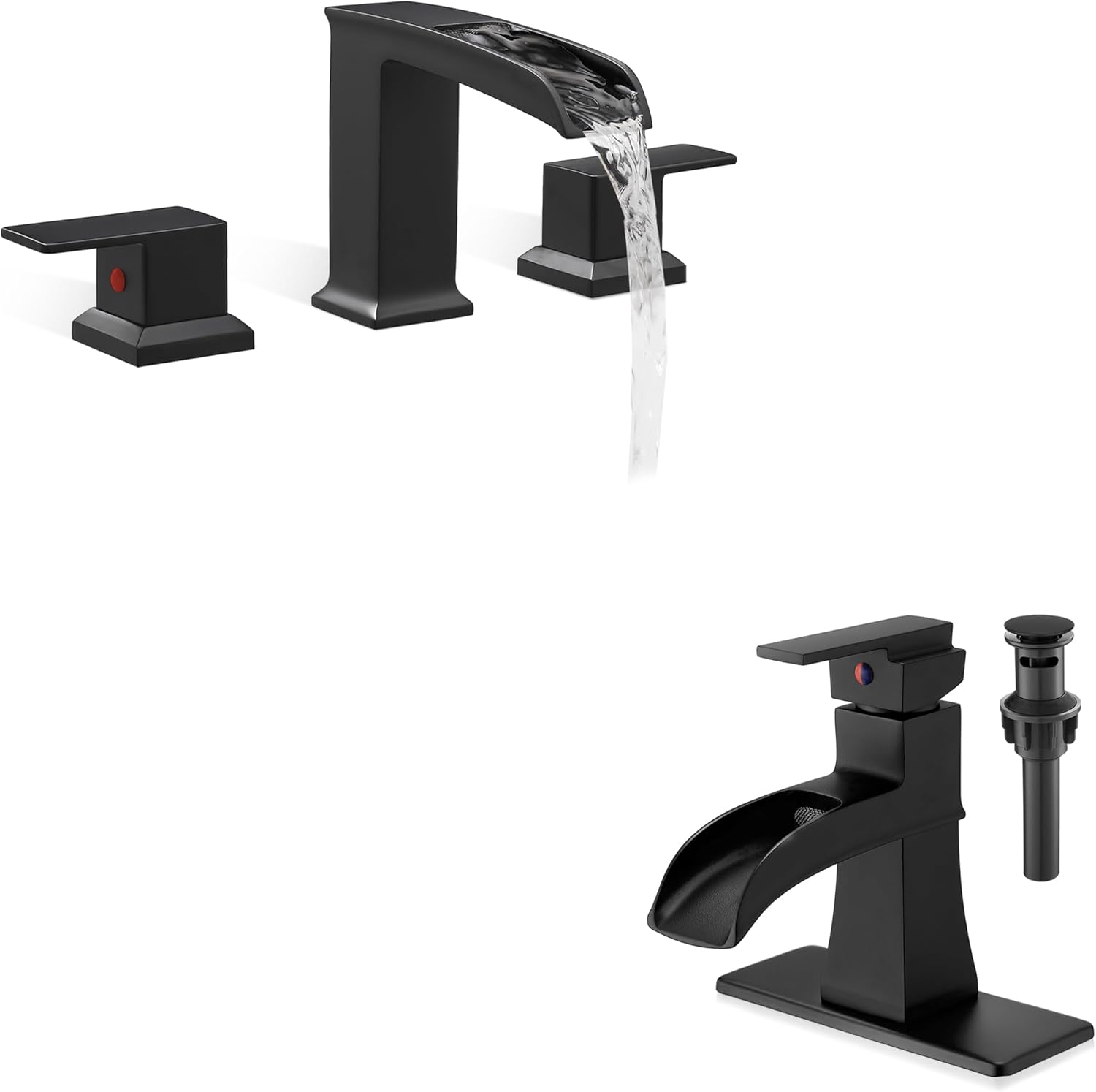 High Flow Black Bathtub Faucet Set 2 Handle, Widespread Bathtub Faucets Deck Mount, Waterfall Faucet, Brass Black Bathroom Sink Faucet 1 Hole or 3 Holes, Single Handle Bathroom Faucet 4 Inch