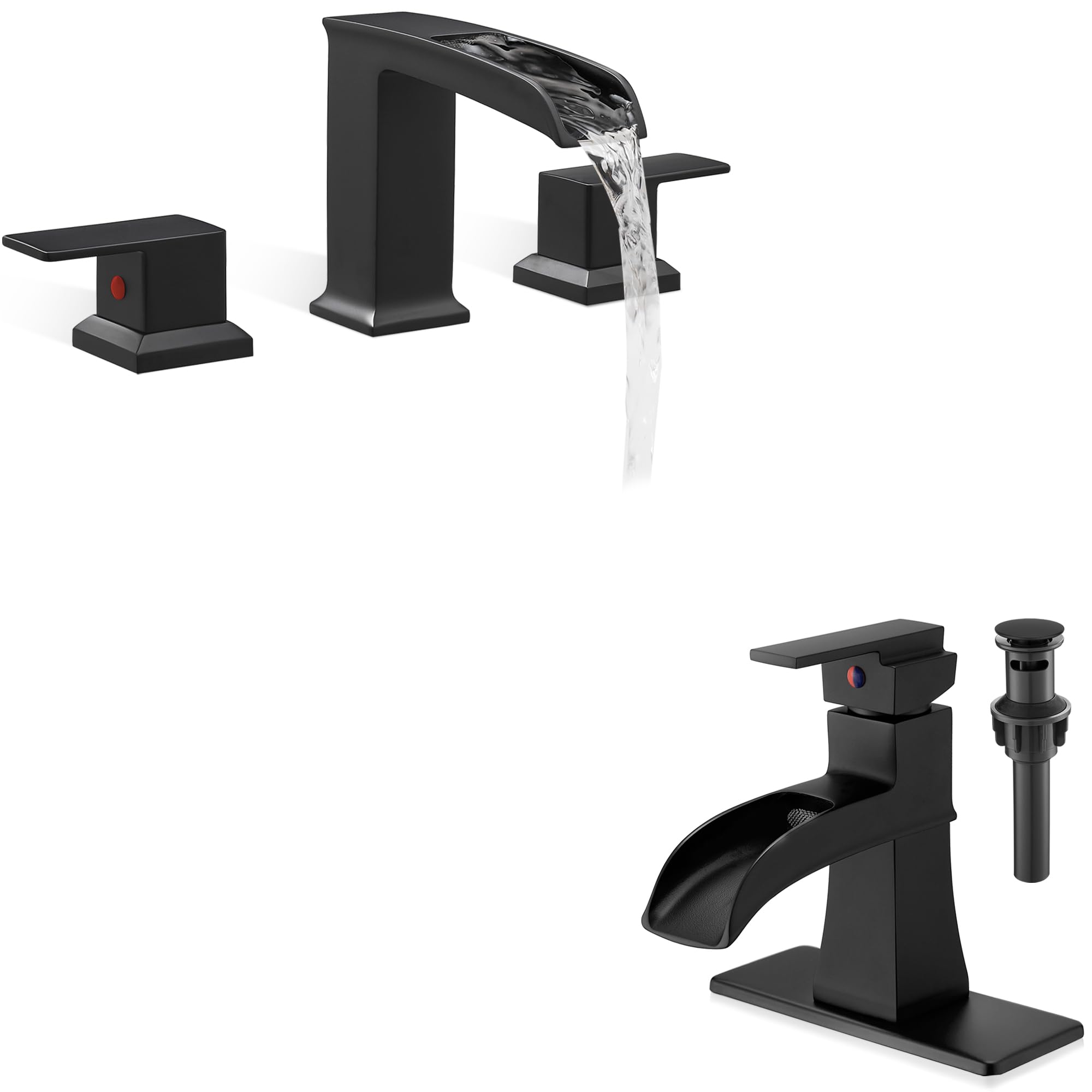 Hcfyauis Black High Flow Bathtub Faucet Set 2 Handle, Widespread Bathtub Faucets Deck Mount, Waterfall Faucet, Brass Bathroom Sink Faucet 1 Hole Or 3 Holes, Single Handle Bathroom Faucet 4 Inch