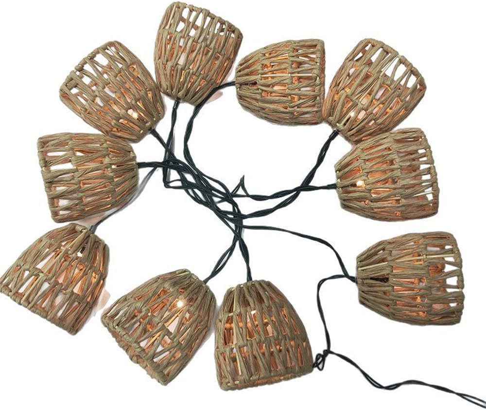 Solar Powered Paper Rattan String Lights Outdoor & Indoor, Waterproof Solar String Lights with Battery Box, PE Imitation Rattan Garden Lights, Eco-Friendly Patio Balcony Yard Pathway 10-Light Set