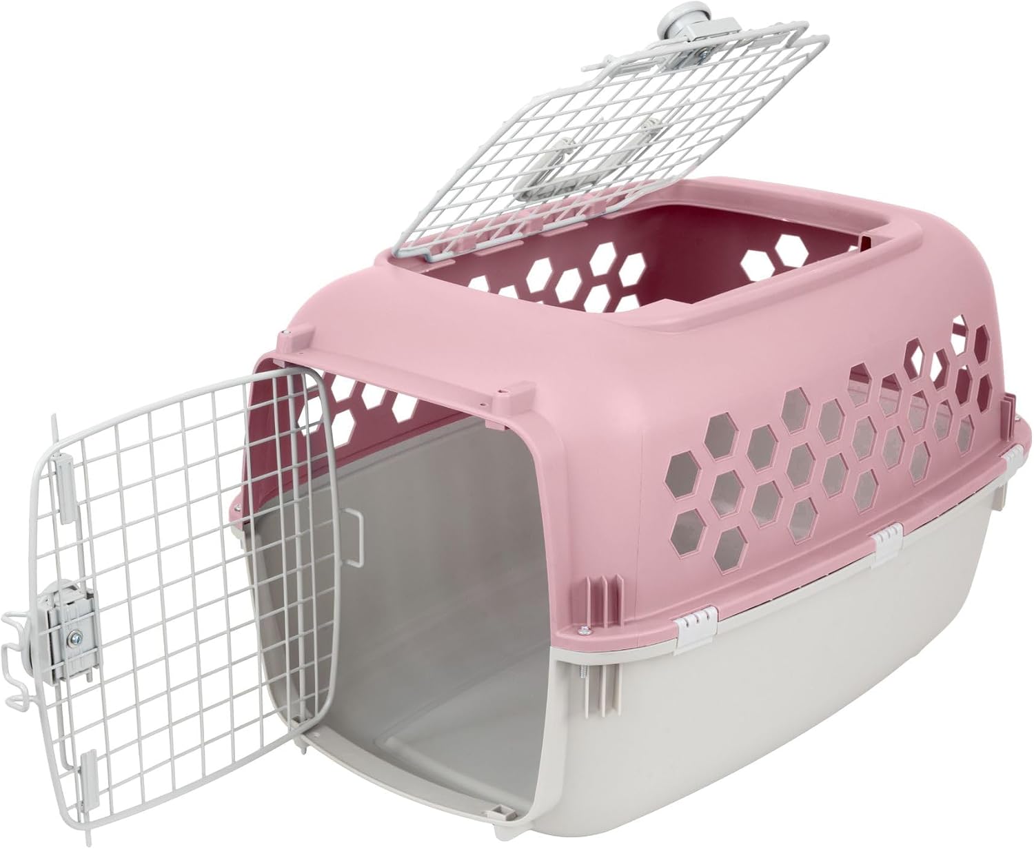 24-Inch Two Door Top Loading Pet Kennel, Heavy Duty Plastic Dog & Cat Crate with Front and Top Access, for Travel, Easy Assembly, Pink– for Small Dogs, Puppies, Cats up to 30 lbs