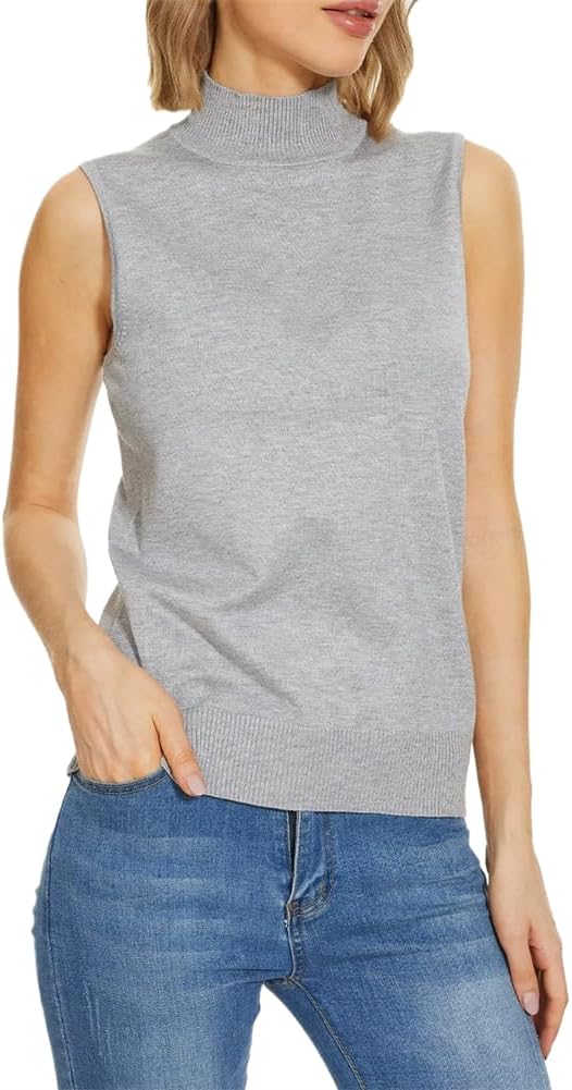 LIXINGHEITANG Women Sweater Vest Sleeveless Turtleneck Spring Autumn Solid Color Knitted Slim Sports