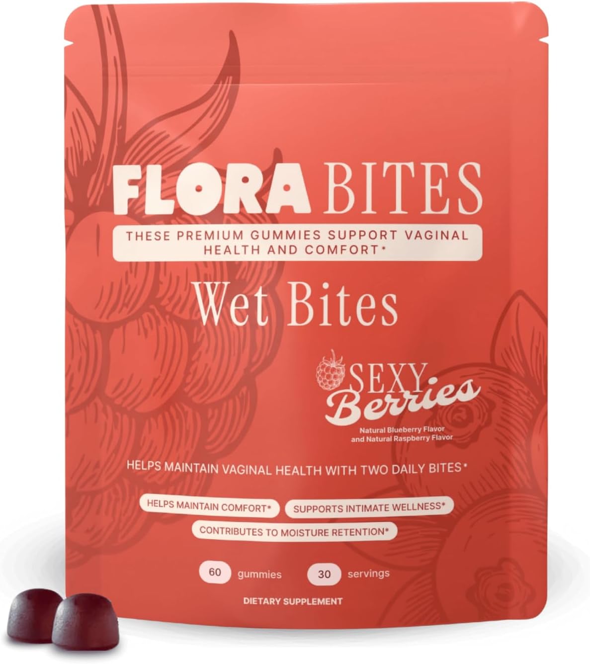 – Vaginal Dryness Gummies | Vaginal Moisturizer for Women, Feminine Care with Slippery Elm Bark & Mixed Berries | Sugar-Free, Blueberry Flavor, Vegan, 60 Count