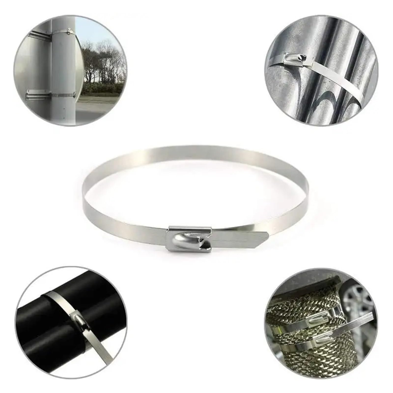 100 Pezzi Fascette in Acciaio Inox 304 da 4,6 mm, Resistenza Elevata, Autobloccanti, Multiuso (Ideali per Fissaggio Fasce Termiche per Scarichi)(800mm)