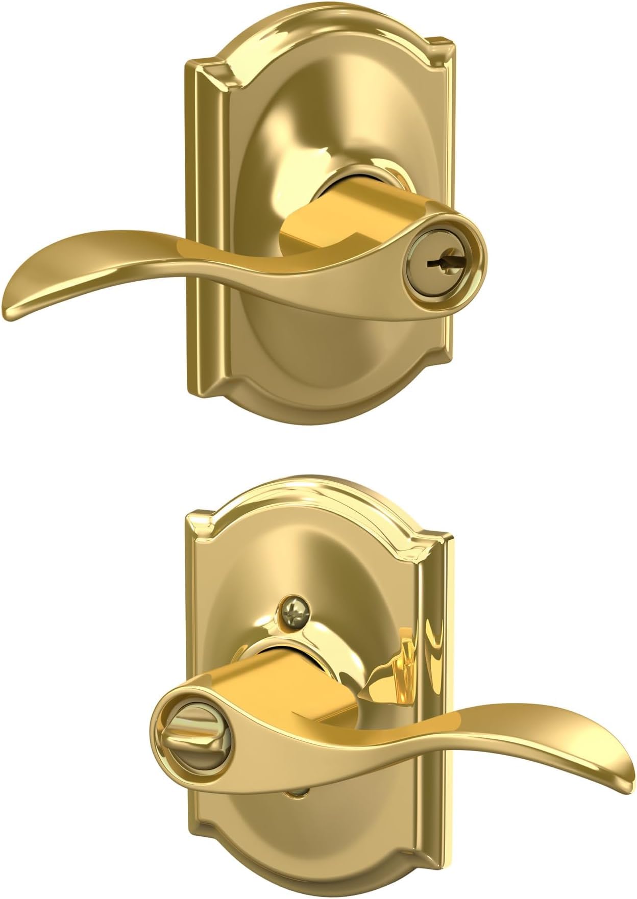 SCHLAGE Accent Lever with Camelot Trim Keyed Entry Lock in Bright Brass - F51A Acc 605 CAM (Pack of 8)