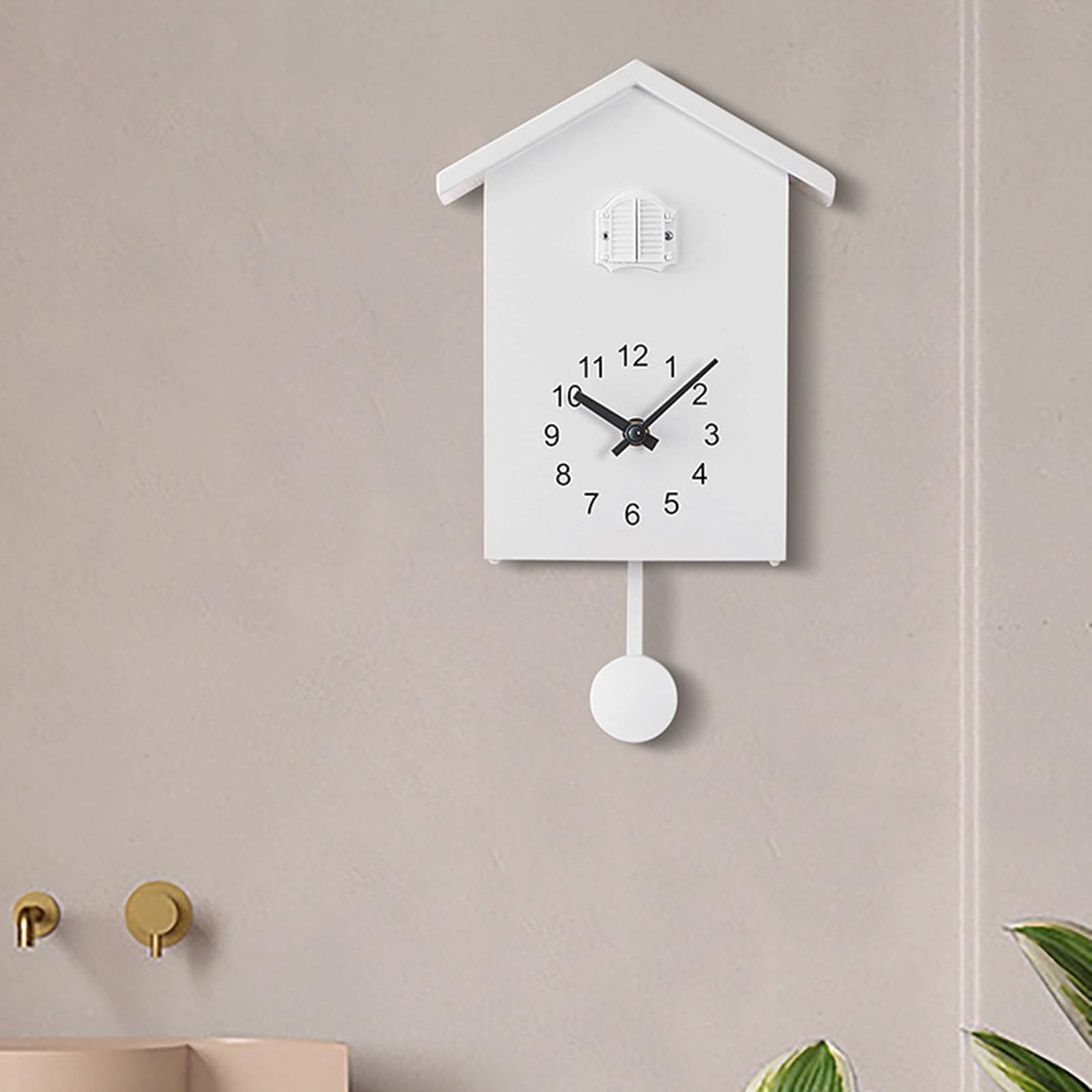 WAZUBC Modern Cuckoo Wall Clock, Cuckoo Clock with Pendulum Vintage Cuckoo Clock with Cuckoo Call for Art Home House Wall Office Decoration Living Room (White)