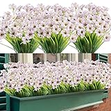 Honsoste Künstliche Blumen 16 Bündel im Freien UV-beständig gefälschte Blumen kein Verblassen Faux Kunststoff Greenery Sträucher Garten Veranda Fenster Box dekorieren (Weiß)