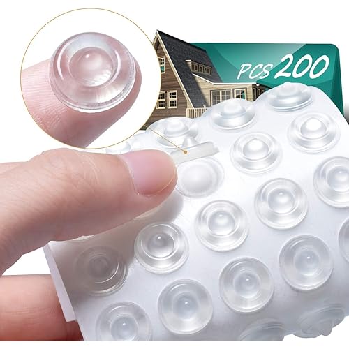 Cabinet Door Bumpers Pack of 200 Self Adhesive Bumpers Pads, Sound Dampening Circular Dots Cupboard Bumpers Clear, Soft Rubber for Drawers, Table Tops, Laptop