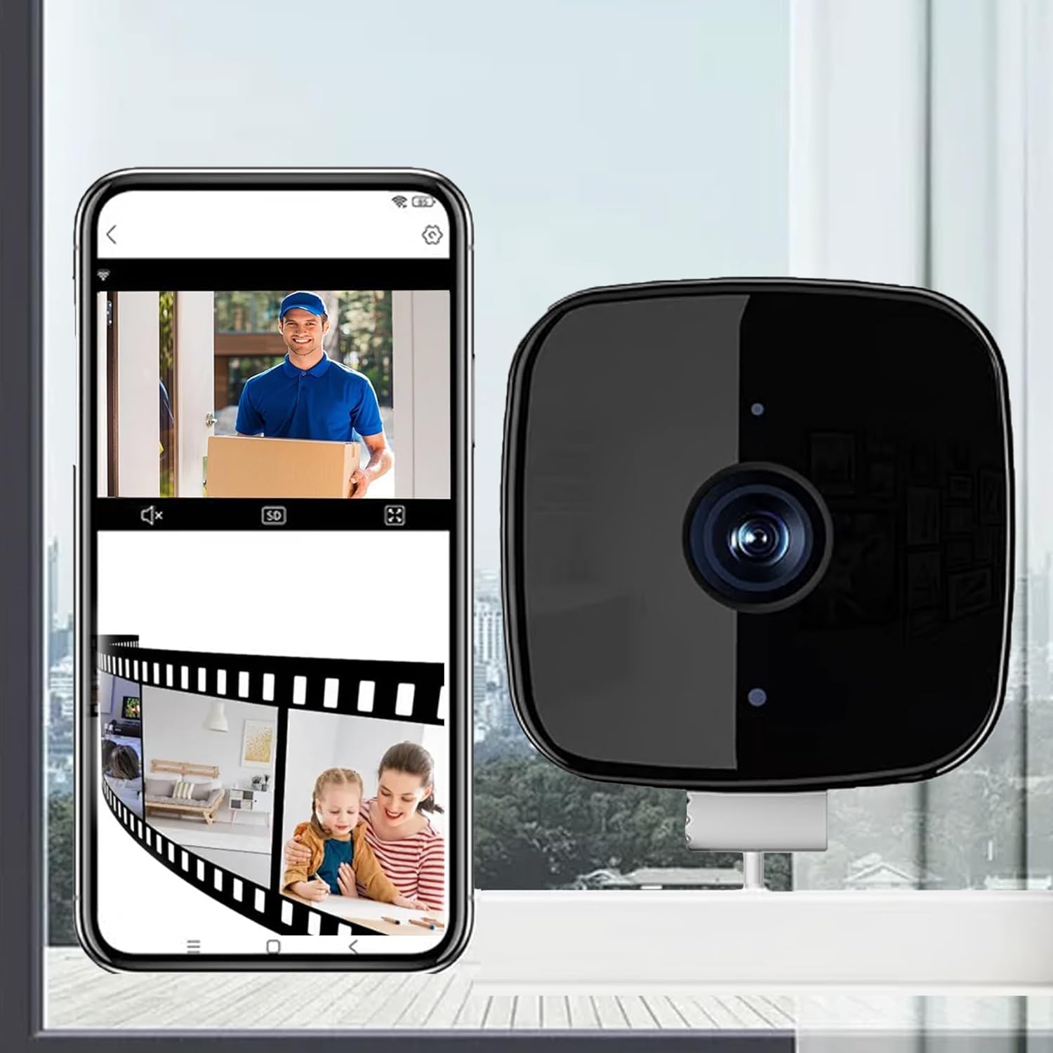 Glowflip Window Camera, Glowflip Security Camera Color Night Vision, Recording & Smart Alerts, WiFi Indoor Cameras,Two-Way Audio,Motion Detection,Easy Install (1Pcs)