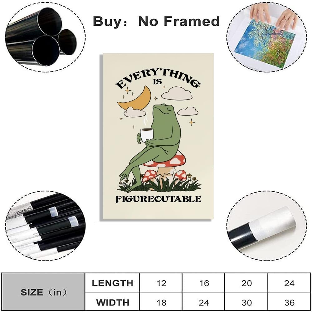 Balsuka Everything Is Figureoutable Motivational Wall Art Funny Frog Coffee Inspirational Poster Positive Quote Daily Reminder Canvas Print Affirmation Wall Decor for Home Office 24x36inch Unframed