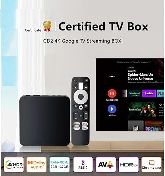 Phantom Dcolor GD2 Android Certified TV 4K Streamer Media Player Box Voice Assistant Remote Chromecast Built-In Smart Home Control WiFi Netflix Prime Video Play Store HDR10 Dolby Audio 32GB