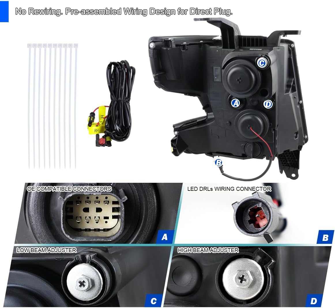 SPEC-D TUNING Full LED Black Smoke Headlights w/Sequential Turn Signal, DRL & Startup Animation Compatible with 2015-2020 Chevy Tahoe, Suburban Left + Right Assembly