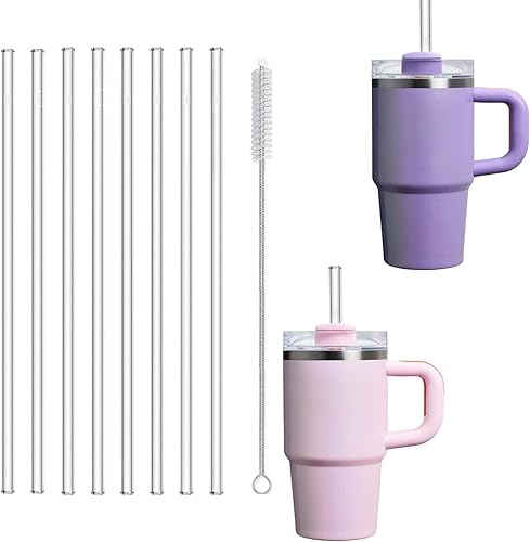 8 popotes de repuesto para Stanley Cup 20, 14 onzas, 8.46 pulgadas de largo, compatibles con vaso Stanley, 8 popotes con 1 cepillo de limpieza,
