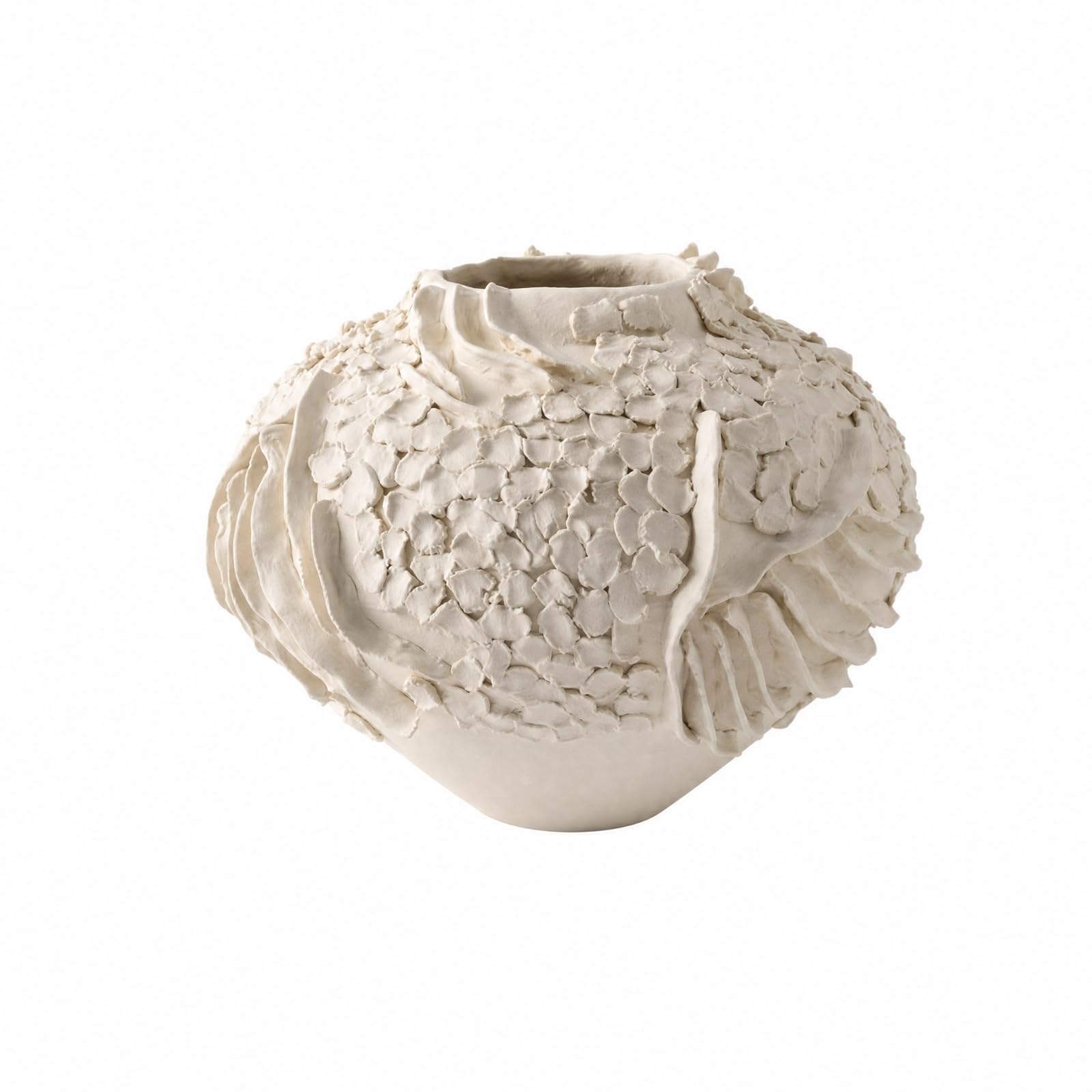 B Baosity Jarrón Cerámica con Relieve Vegetal a Mano Jarrón Cerámica Repujada Puro para Hogar, Entradas, 26.5x26.5x20.5CM