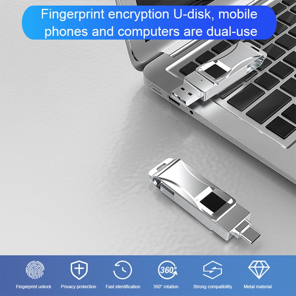 Chiavetta USB 2 in 1 con sblocco e Impronta Digitale, crittografia sicura, ID consentiti, Memoria Portatile, Protezione con Password, Disco USB 256GB