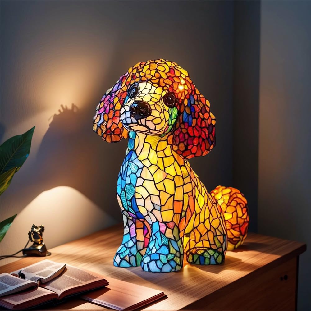 Introti Dog Lamp, Stained Resin Dog Series Art Night Light, Cute Pet Dogs Themed LED Table Lamps Animals Sculpture Ambient Nightlight for Bedroom and Living Room Decoration