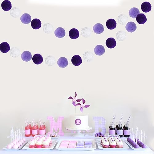 Miniatura 9 de Zwiebeco Guirnalda de bolas de color rosa, morado y blanco, adornos para cumpleaños, boda, baby shower, fiesta, habitación de bebé, habitación de