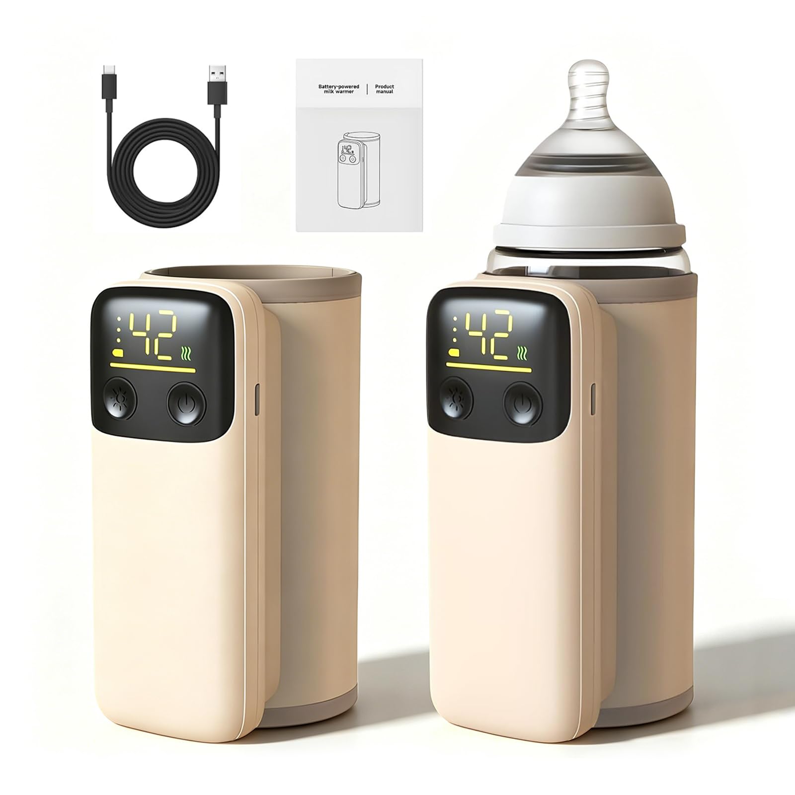 Portable Bottle Warmer, Milk Warmer with 6 Temperature Settings (37-55°C), 8000mAh USB Rechargeable Bottle Warmer with LED Display, 360° Even Heating for Car, Stroller and Outdoor Use