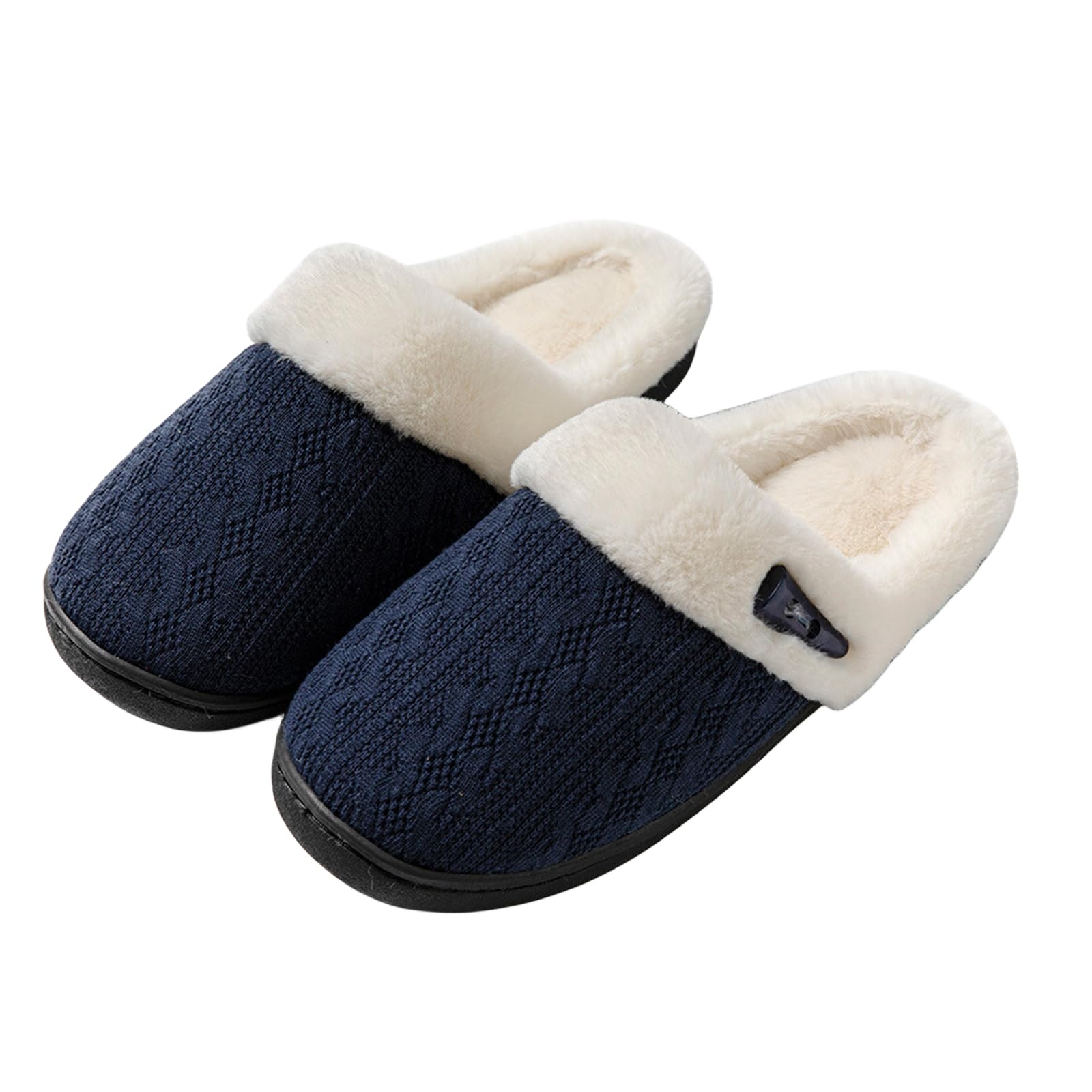 Fuzzy Knitted Slippers for Women Men 2025 Faux Fur Lined Anti-Skid Memory Foam Slippers Indoor Outdoor House Shoes
