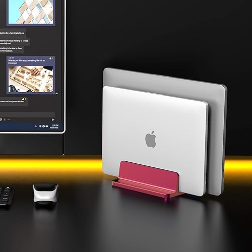 Miniatura 7 de S SKSTYLE Soporte vertical para laptop, soporte de aluminio de escritorio para MacBook con base ajustable (2 ranuras), se adapta a todas las