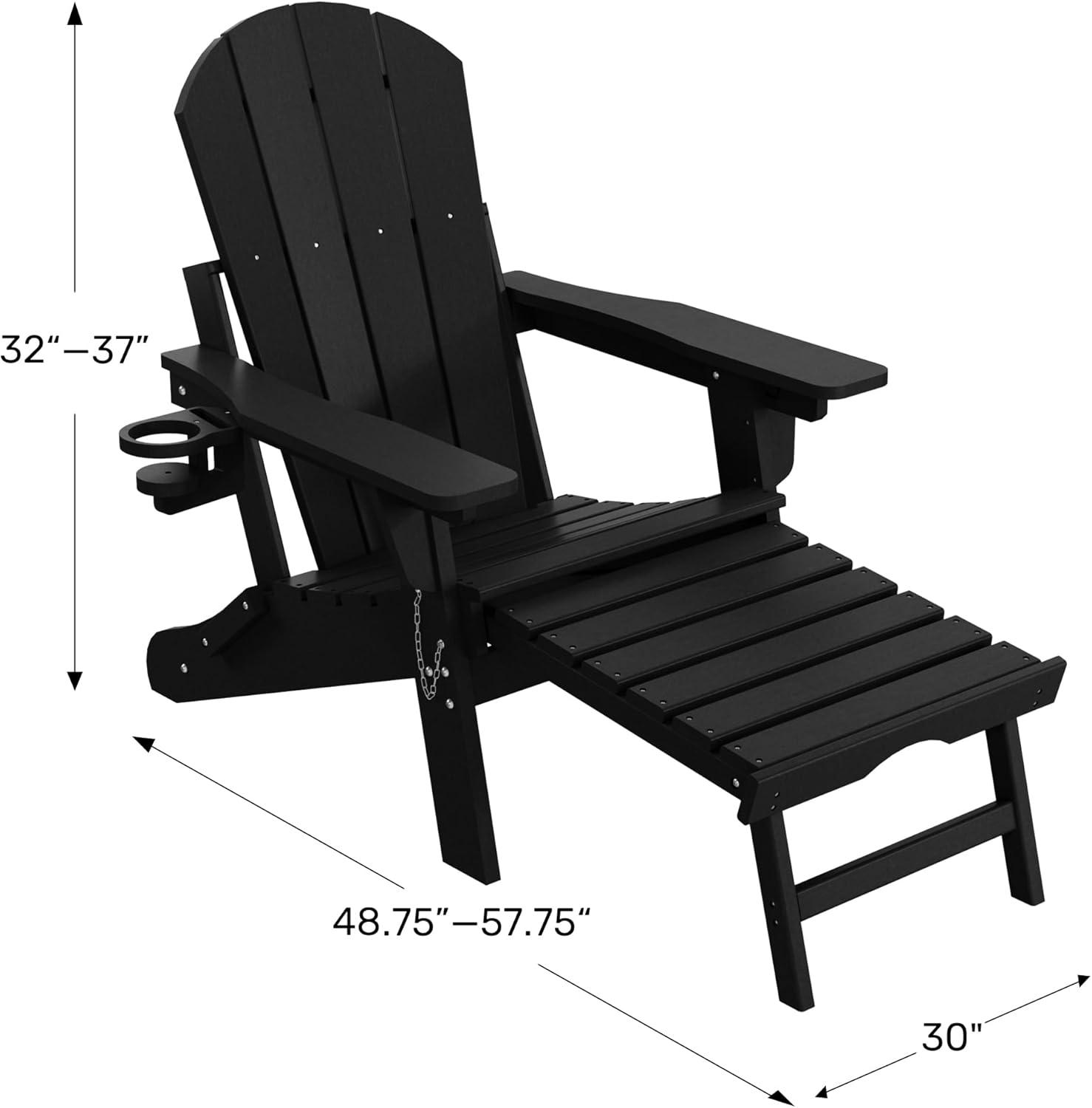 WestinTrends Malibu Folding Adjustable Adirondack Chair with Retractable Ottoman and Cup Holder, Dark Green