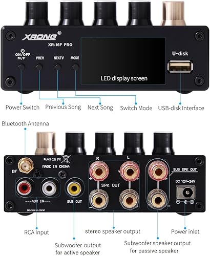 Miniatura 8 de Amplificador de potencia Bluetooth 5.1 100Wx2+100W estéreo HiFi 2.1 CH Amplificador de sonido digital 24Bit192kHz Clase D Amp USB DAC, soporte de