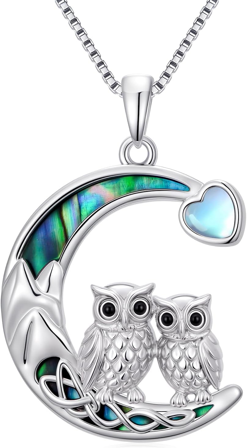 POIUY Gothic Necklace Cat/Dog/Bear/Owl/Bat/Hummingbird Moon Pendant Necklace for Women Abalone Shell Necklace Moon Jewelry Gothic Charm Gift for Cat Dog Bird Lovers Birthday Christmas Mothers Day