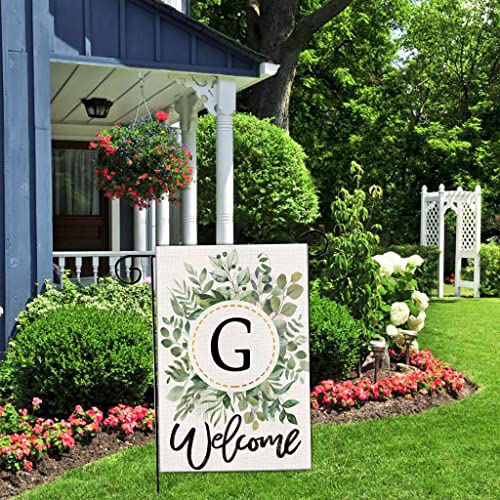 Allorry Beauty Monogram Letter G Garden Flag 12X18 Double Sided Burlap Small Vertical Welcome Initial Yard Flag Family Last Name Personalized Flag Outdoor Decoration #TOP1