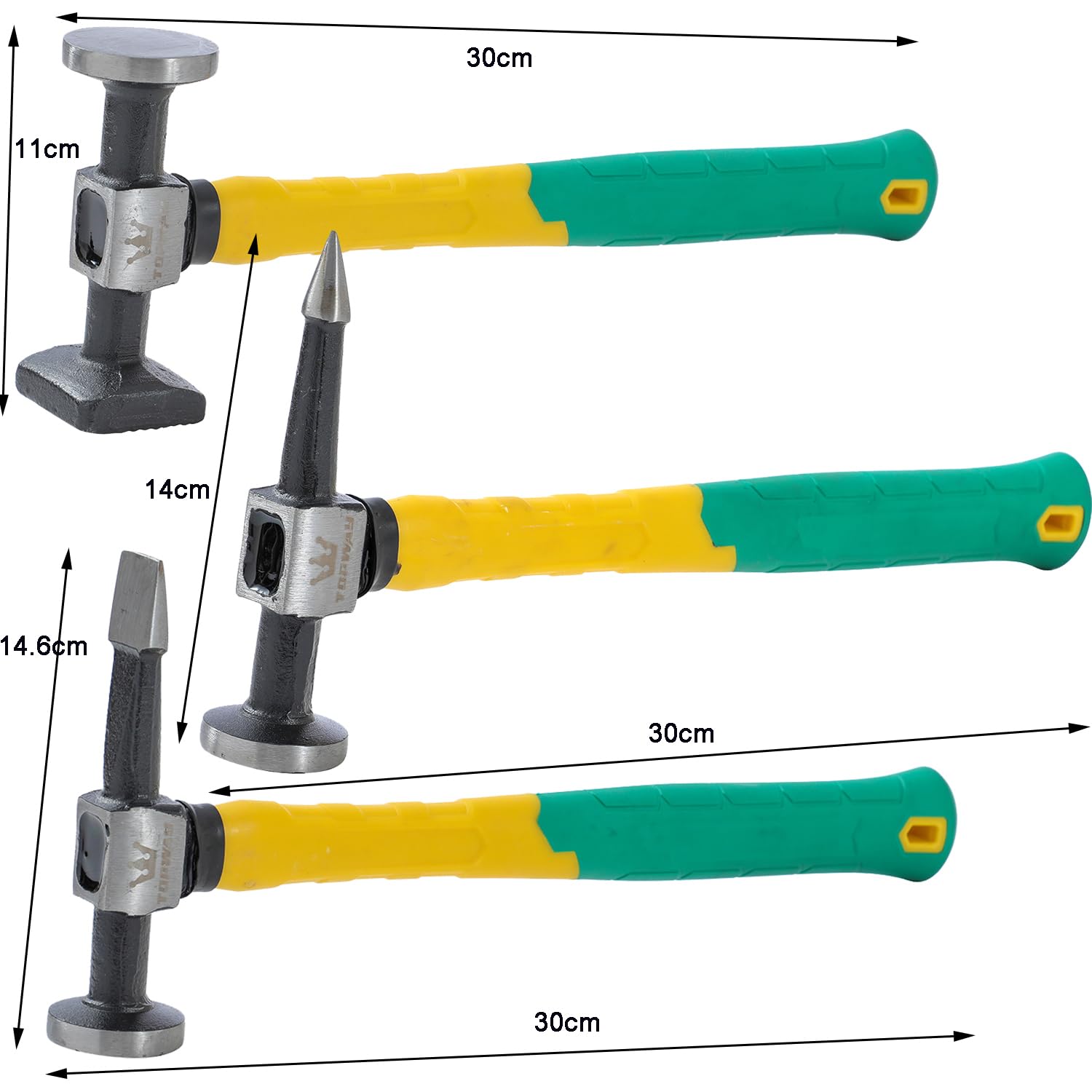TOPWAY 9‑tlg. Profi‑Karosserie‑Dellen Reparaturset – Hammer mit Fiberglasgriff, Dollies – für Beulenentfernung & Lackierarbeiten