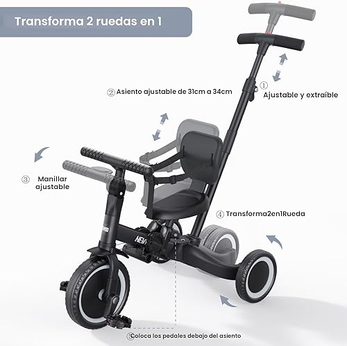 Miniatura 4 de newyoo Triciclo con mango de empuje para niños de 1 a 3 años, regalos de cumpleaños y juguetes para cumpleaños de niños y niñas, bicicleta de