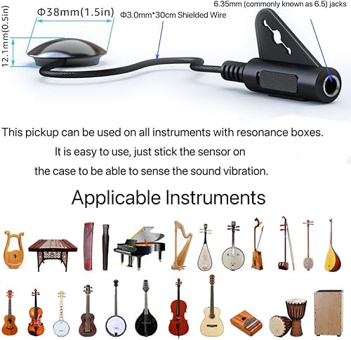 Miniatura 2 de Pastilla de guitarra, micrófono de contacto piezo pickup, sin taladrar accesorio amplificador de instrumento musical fácil de instalar, calidad de