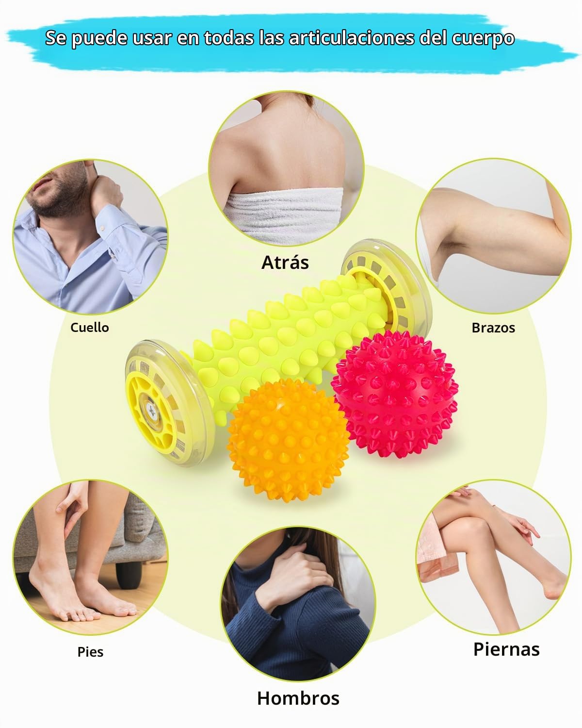Rodillo de bola de masaje, Juego de 3 bolas de masaje para pies, Masajeadores de Pies para Fascitis Plantar, Músculo, Cervical, Espalda, Nalgas, Hombro, Brazos
