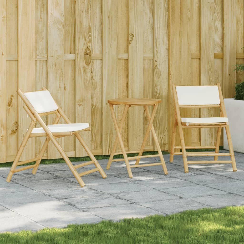 Ensemble de table et chaises de jardin en bambou Homgoday avec coussins blanc crème