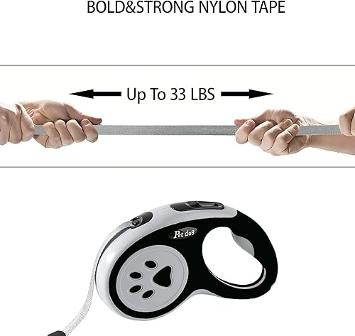 Miniatura 5 de Correa retráctil para perro, correa extensible para perro de 16 pies con cinta de nailon fuerte, sin enredos, freno con una sola mano, pausa,