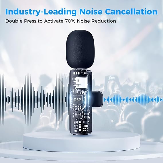 Moman Wireless Lavalier Microphone for iPhone, Clip on Microphone for Video Recording Interview Podcast Vlog YouTube, Wireless-lavalier-Mic-iPhone-Recording