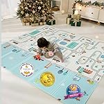 Bammax Extra Large 78 x 70 x 0.4 XPE Foam Baby Play Mat with Travel Bag | Waterproof, Foldable & Reversible Padded Playmat | Baby Crawling & Kids Play Mat - Giftable Design, Cars & Fire Engine.