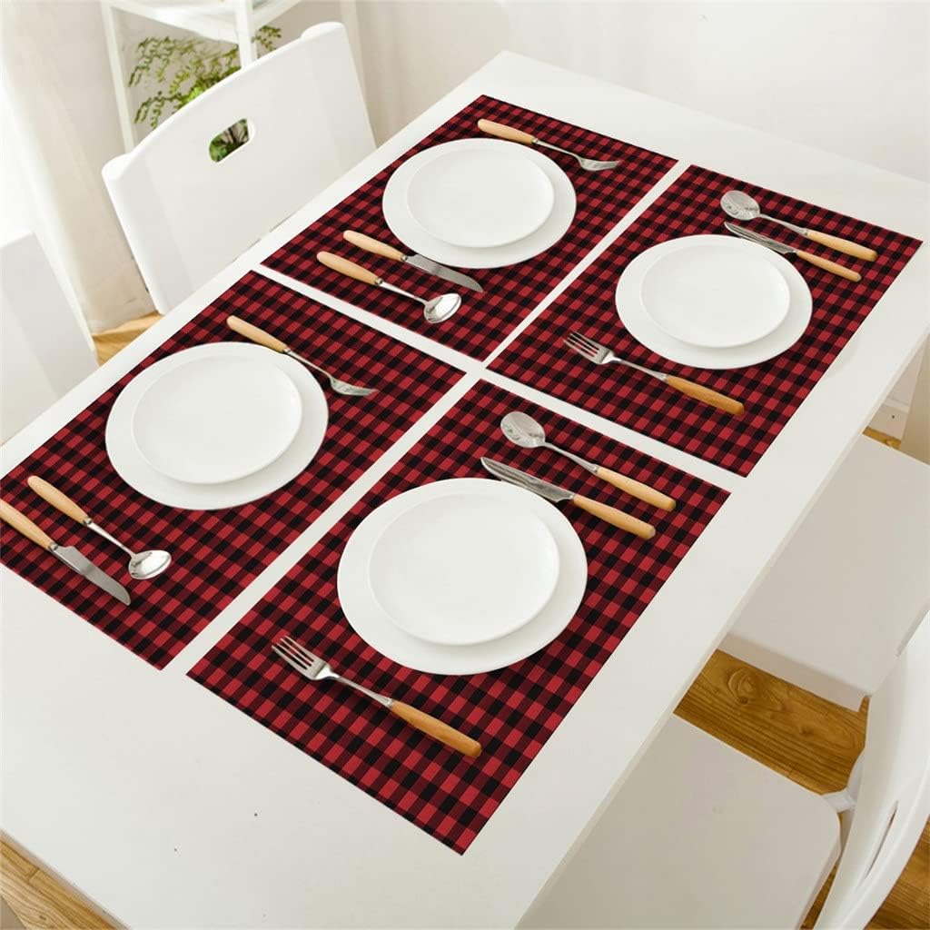 4/6pcs Set Table Mats Buffalo Plaid Check Cotton Linen Table Napkin Kitchen Accessories Home Party Decor Placemats(6 PCS)