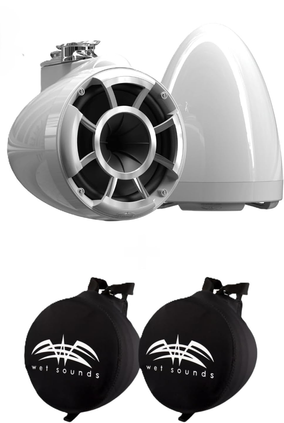Wet Sounds REV 10 Turm-Lautsprecher – 10 Zoll, Weiß, Mit Silbernen Klemmen Für Rohre 4,8–7,6 Cm