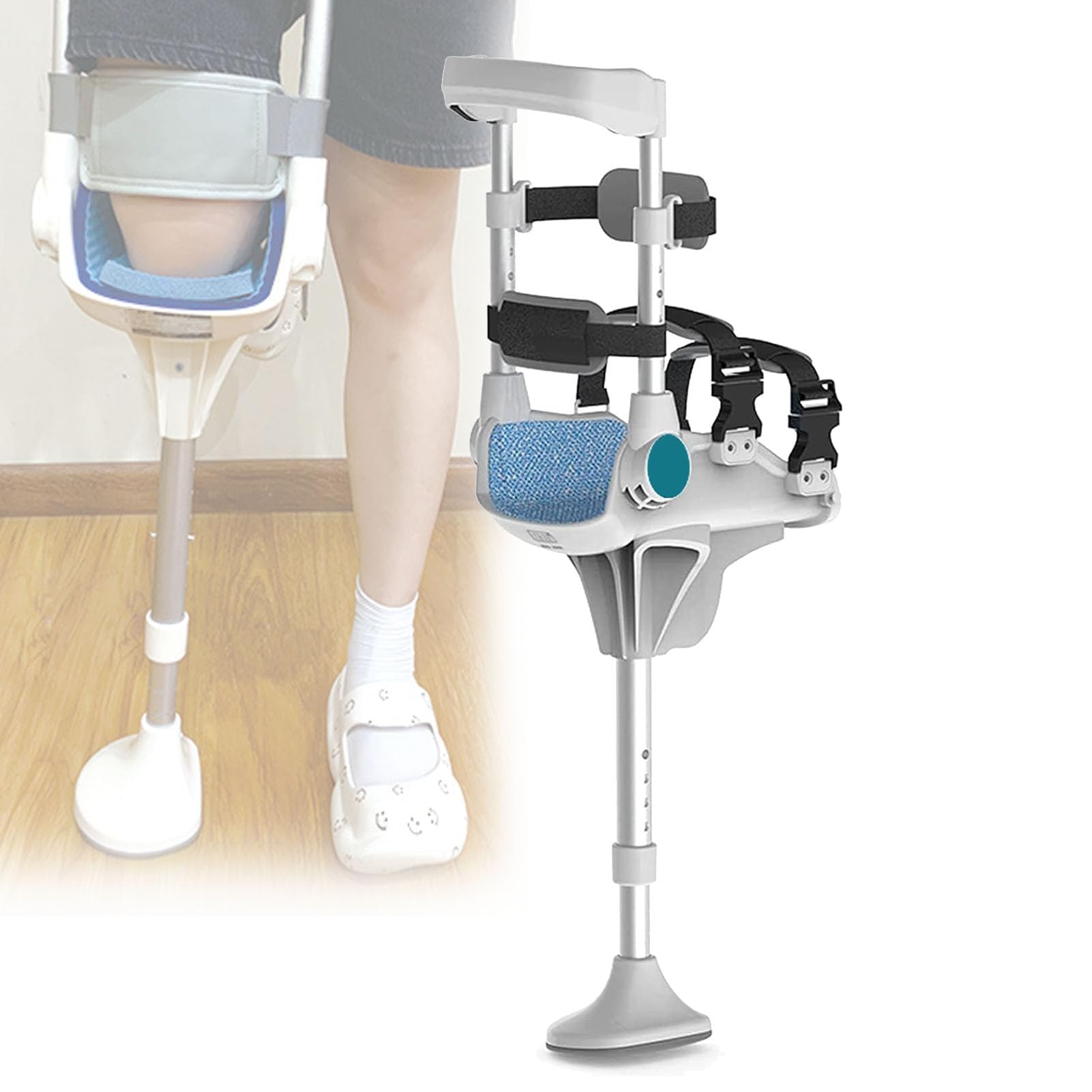 Muleta de rodilla manos libres, andador de rodilla portátil, muleta telescópica de una sola pierna para ancianos, adultos (pierna derecha)