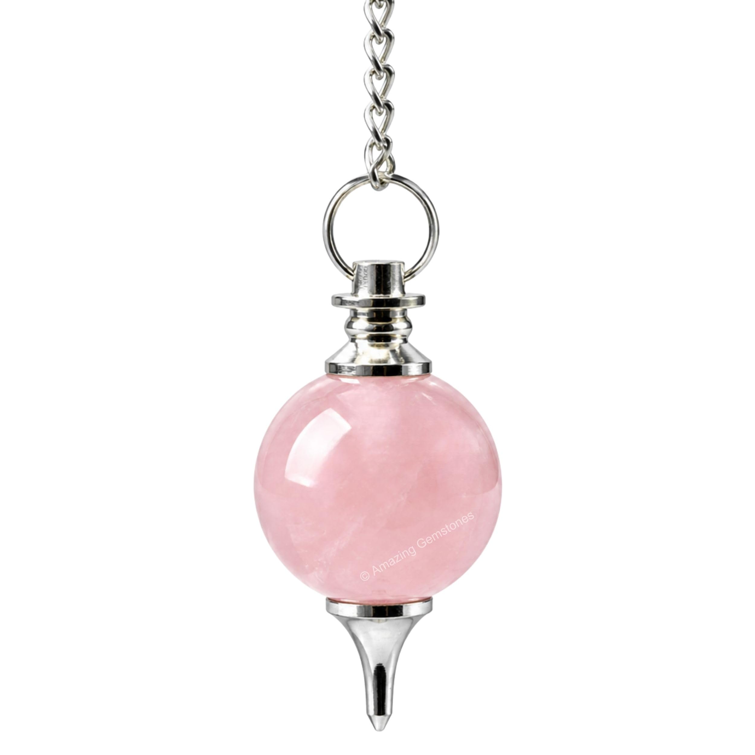 Amazing Gemstone Różowy kwarc kryształowa kula do wróżenia – naszyjnik z łańcuszkiem i perłą kwarcową do leczenia Reiki i medytacji z siatki kryształowej